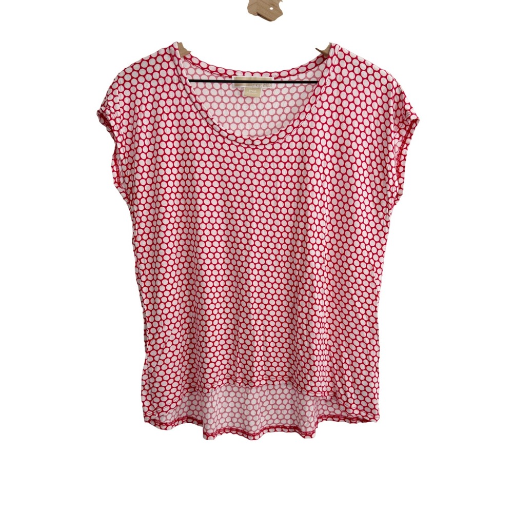 Michael Michael Kors Polka Dot Top Red Petite Medium Preppy Retro Office Siren